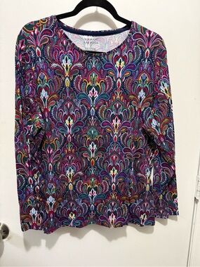 Talbots Long-Sleeve Paisley Crewneck Tee in Purple and Teal
